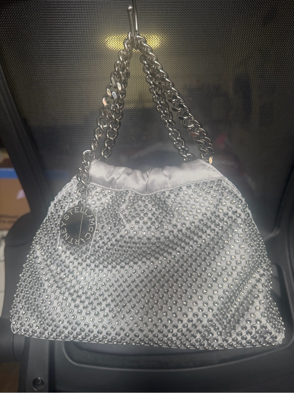 💯 Stella McCartney small
Falabella Small Rhinestone Mesh Top Handle Bag🪩🪩✨✨